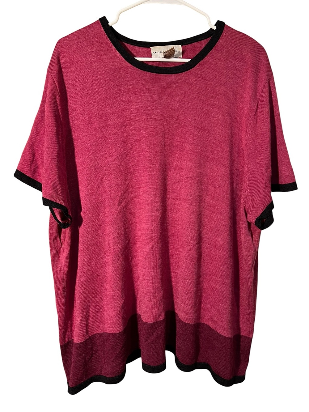 August Silk Women's Plus Sz 3X Short Sleeve Sweater Pink Burgundy Navy Trim Silk